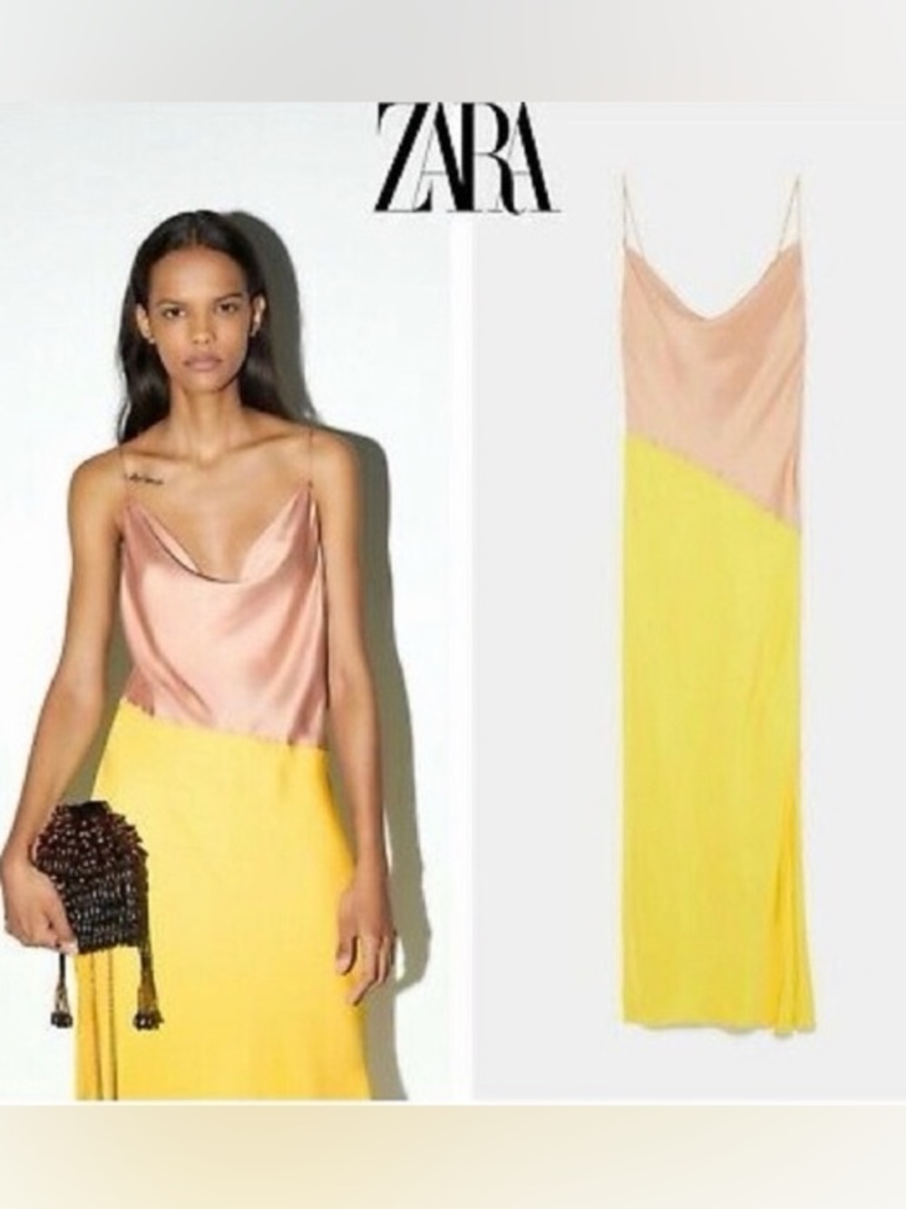 ZARA Two-Tone Satin Slip Maxi Dress